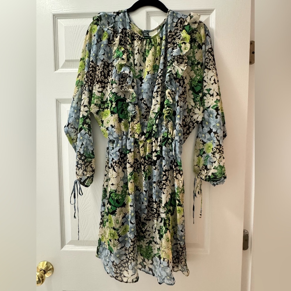 H&M Floral Chiffon Long Sleeve Mini Dress